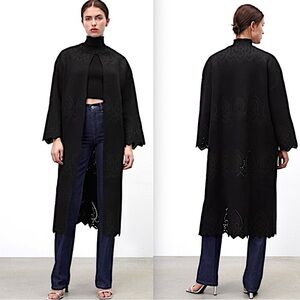 NWT Zara Limited Edition Longline Embroidered Open Duster In Black